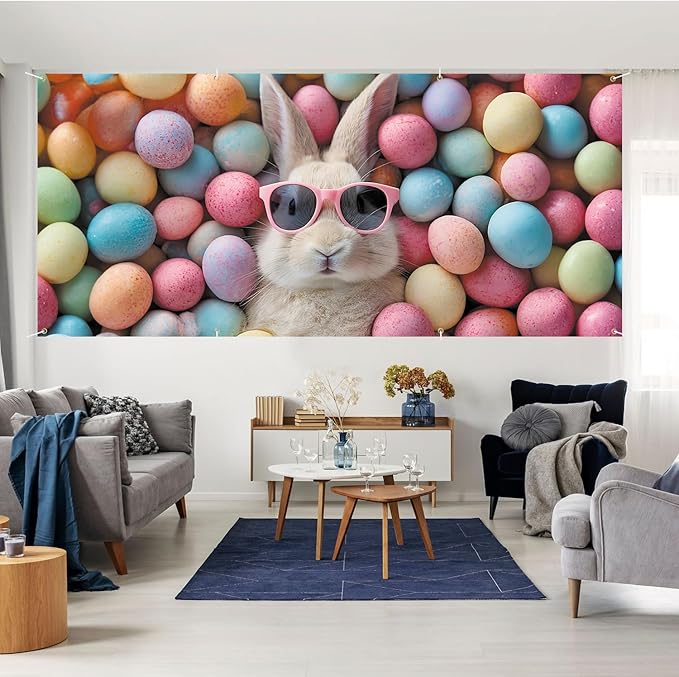 6 * 13FT Easter Bunny Garage Door Cover Decorations Easter Garage Door Banner for Outdoor Indoor Easter Party Photography Backdrop