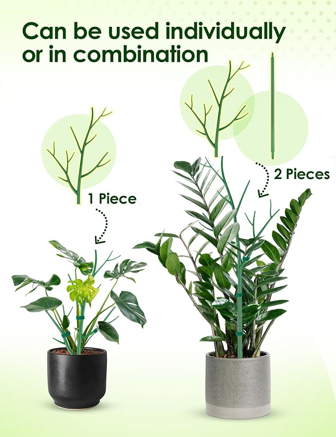 NiHome 28" Plant Support Stakes Set of 6 for Indoor & Outdoor Garden, Durable UV-Resistant Stakes with 12 Orchid Clips, 12 Circular Clips & 6 Ft Plant Tie for Climbing Plants, Vines & Shrubs (Green)