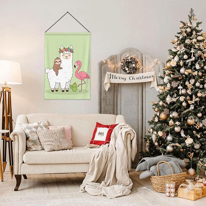 Delerain Llama Sloth Flamingo Garden Flag, 28 x 40 Inch Double Sided Design Weather Resistant Indoor & Outdoor Decoration Small Banner for Home Yard Lawn Patio Office
