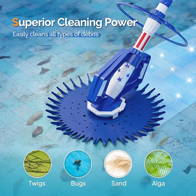 VINGLI Pool Vacuum Cleaner Automatic Sweeper Swimming Pool Creepy Crawler Vacuum with 33FT Hoses (Blue Star)