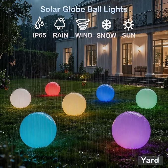 10 inch Solar Globe Light Outdoor Waterproof, Dimmable 16 Colors RGB Solar Balls for Garden w/Remote, Glowing Orb Light for Outside w/Ground Stake, Globe Floor Mood Lamp for Home Patio Yard Lawn Party