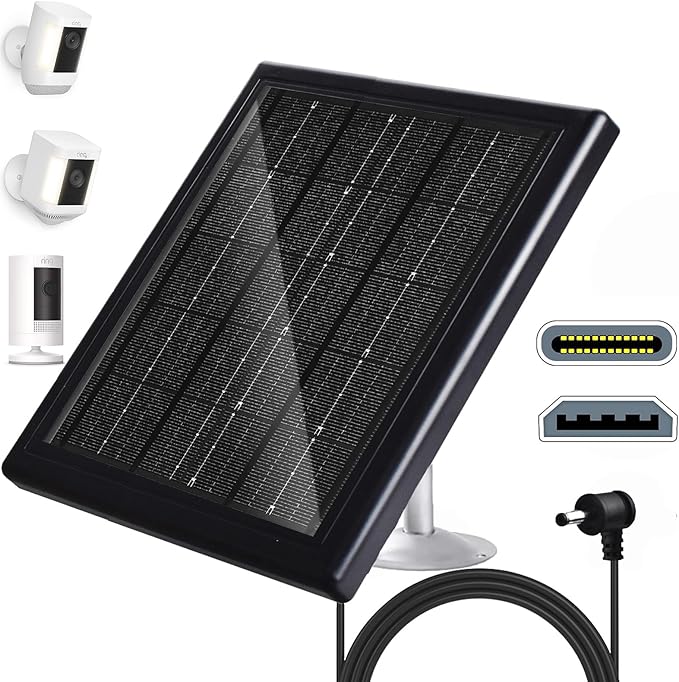 Ring Camera Solar Panel 5V 5W Outdoor Solar Battery Charger for Ring Spotlight Camera,Stick Up Camera with IP65 Waterproof, 16.4ft Cable, 360° Adjustable Bracket (Black,1 Pack)