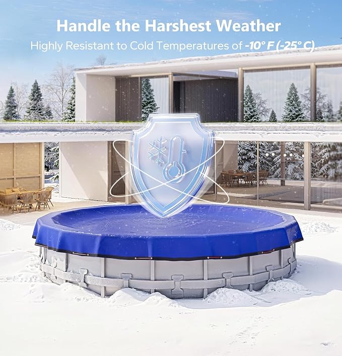 POOLHACKER 2025 Upgrade 12 ft Round Winter Pool Cover - 12ft Round Above Ground, 4 Foot Overlap Extra Thick 420D Pool Cover with Pulley and Cable