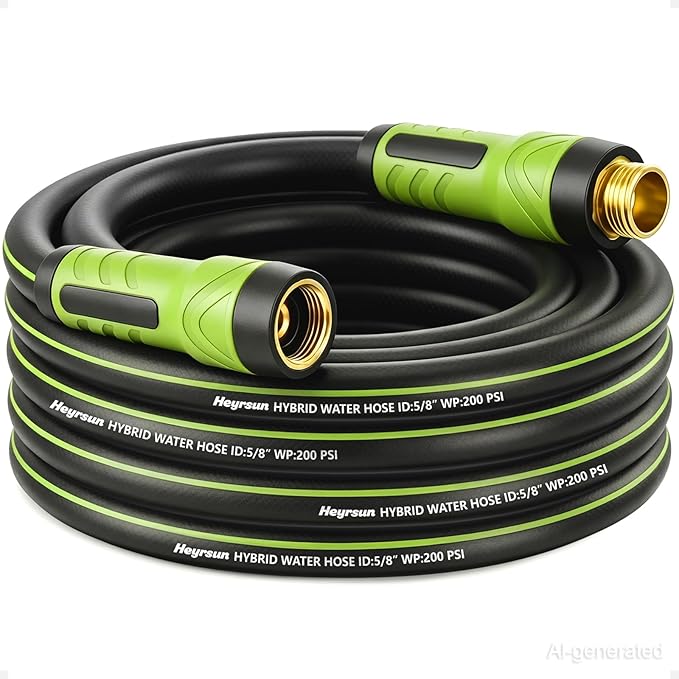 Garden Hose 25ft x 5/8", NON-EXPANDABLE Water Hose Heavy Duty, Flexible, Lightweight, Kink Resistant & Outside Hybrid Hose, Male to Female Fittings