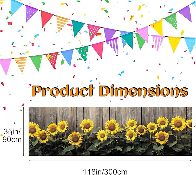 10x3 ft Extra Large Spring Sunflower Banner Outdoor 115''x35'' Sunflower Banner for Fence Outside Garden Large Yard Banners