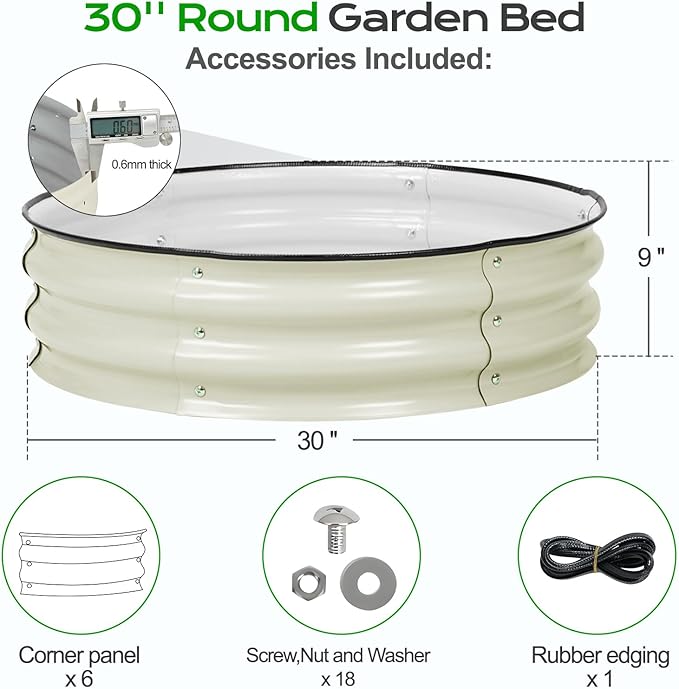 Aoodor 9" Tall 30" Metal Raised Garden Bed, Outdoor Planter Box and Raised Garden Kit for Vegetables, Flowers, Arugula and Herbs, Beige