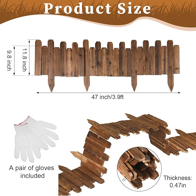 Soaoo 10 Pack Wood Garden Edging Border Outdoor Flexible Landscape Border Fence Decorative Lawn Edging with Gloves for Flower Bed Pathway Garden Yard (40 ft)