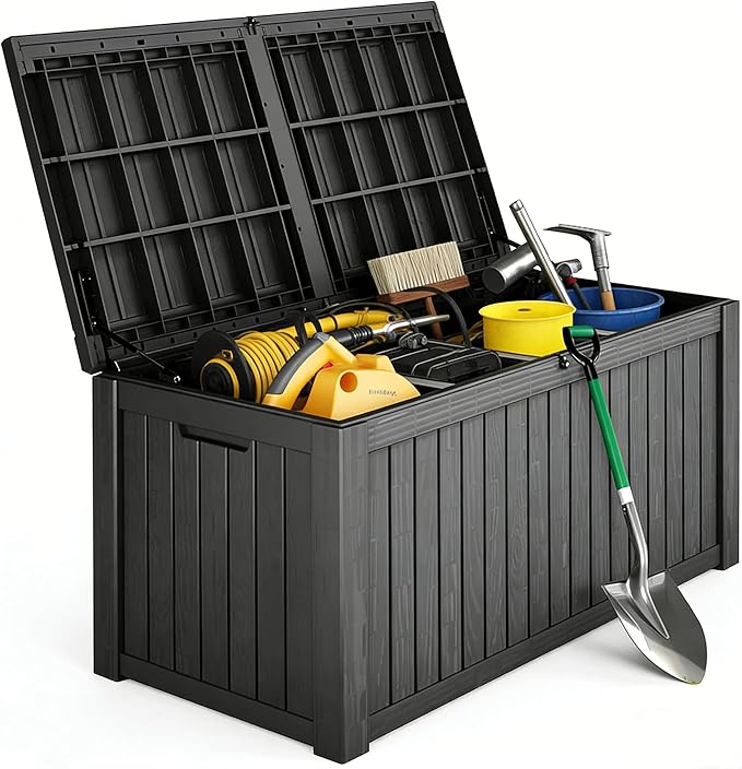 Outdoor Storage Box 185GAL Waterproof Resin Deck Box,Pool Accessories Supplies，UV-Resistant Lockable Package Delivery Bin for Garden Tools,Large Patio Outside Cushions,Chest,Furniture,Black