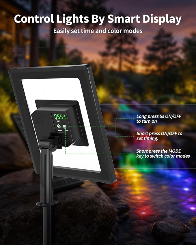 POPOSOAP 4W Solar Pond Lights with Remote Control, RGB Multi-Color Underwater Solar Lights with Timer & Memory Function for Pond, Fountain, Pool, Garden, Aquarium(3 Headlamp)-P64WC