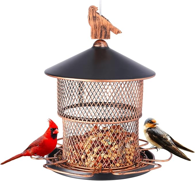 Yinns Bird Feeders for Outdoors Hanging, 4lb Large Seed Capacity Metal Birdfeeders, Wild Birds Cardinal Bird Feeder with 6 Perches