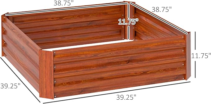 Outsunny 2 Piece Galvanized Raised Garden Bed, 3.3' x 3.3' x 1' Metal Planter Box for Growing Vegetables, Flowers, Herbs, Succulents, Dark Brown