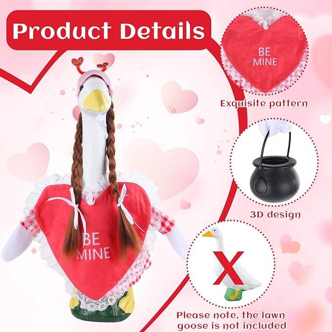 3 Sets Seasonal Porch Goose Outfits with Braid Wig Sunglasses Valentine St. Patrick Easter Bunny Festivals Lawn Goose Clothing Costume Set for 23“ Outdoor Yard Garden Patio Lawn Holiday Decorations