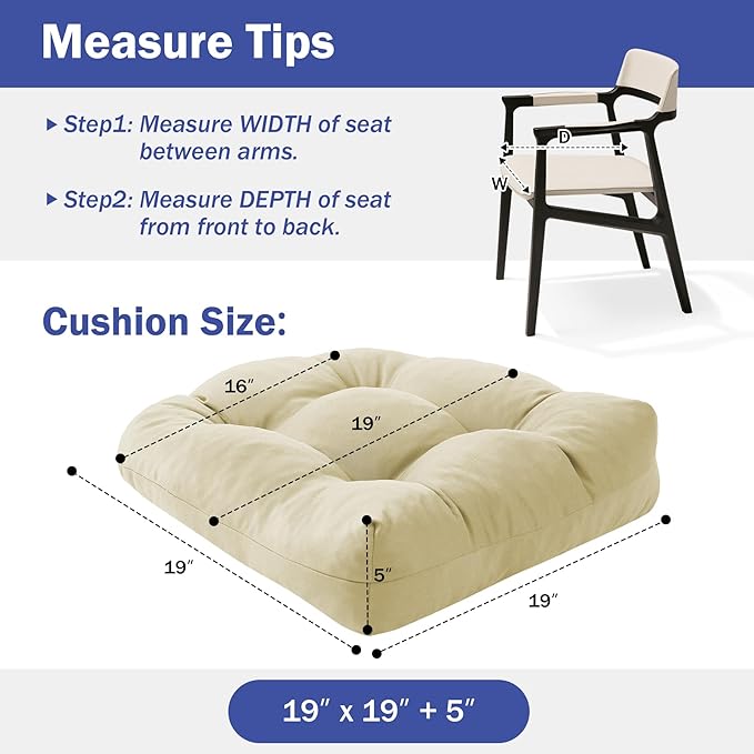 IPYNBAP Outdoor Chair Cushions Set of 4, Patio Chair Cushions with Ties, 19x19+5” Tufted Outdoor Seat Cushions, Waterproof Patio Furniture Cushions, Outdoor Dining Chair Pads, Beige