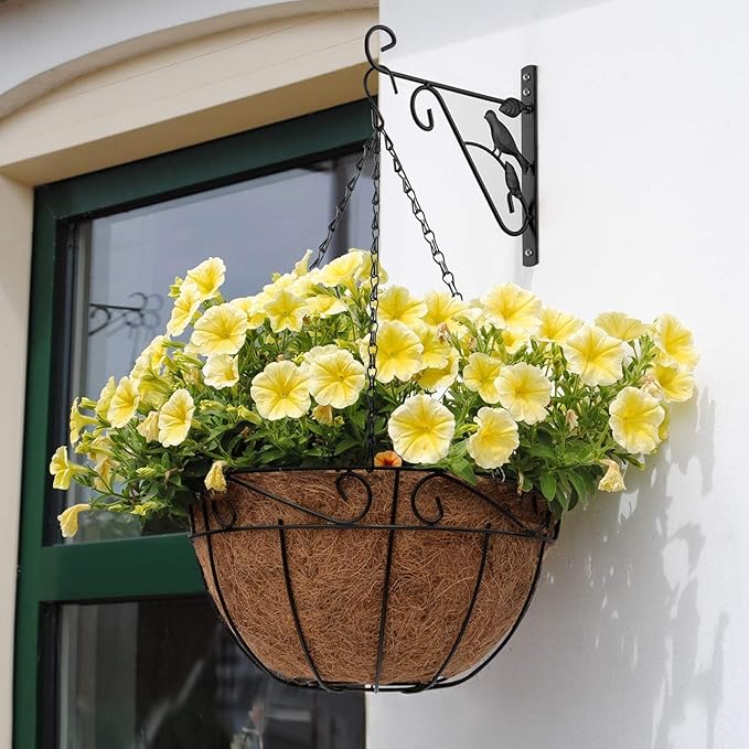 AMAGABELI GARDEN & HOME 4 Pack Hanging Plant Brackets Outdoor 10 inch Metal Fence Wall Plant Hanger Hooks for Hanging Flower Baskets Bird Feeders Lanterns Wind Chimes Rust-Resistant Black