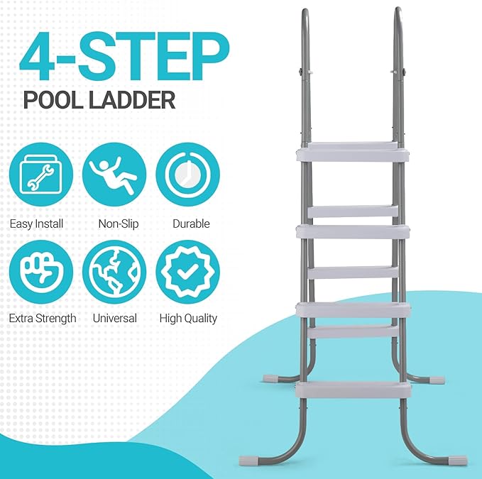 Outvita Metal Frame Above Ground Swimming Pool Entry, 4 Step Exit Ladder for 52" High Wall Pools, 300 Pound Capacity