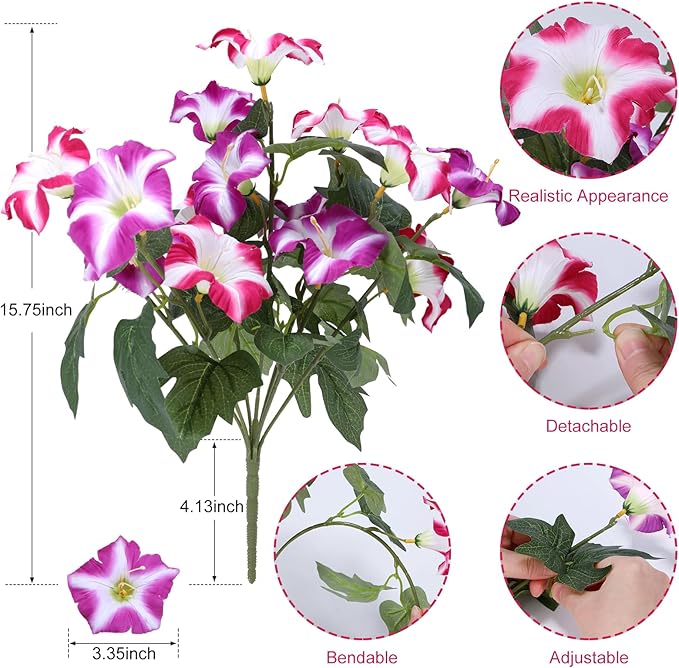 Geegoods Artificial Flowers Plants for Outdoors, 8 Bundles UV Resistant Fake Faux Petunias for Outdoor Planters Patio Front Porch Balcony Garden Decor