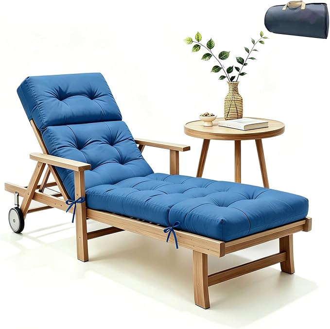 Non-Slip Outdoor Chaise Lounge Chair Cushion, Waterproof 74.4 x 22 x 4.7 Inches Lounge Chair Cushion for Outdoor Patio Furniture with Ties, Pool Chaise Lounge Cushions Replacement, Royal Blue