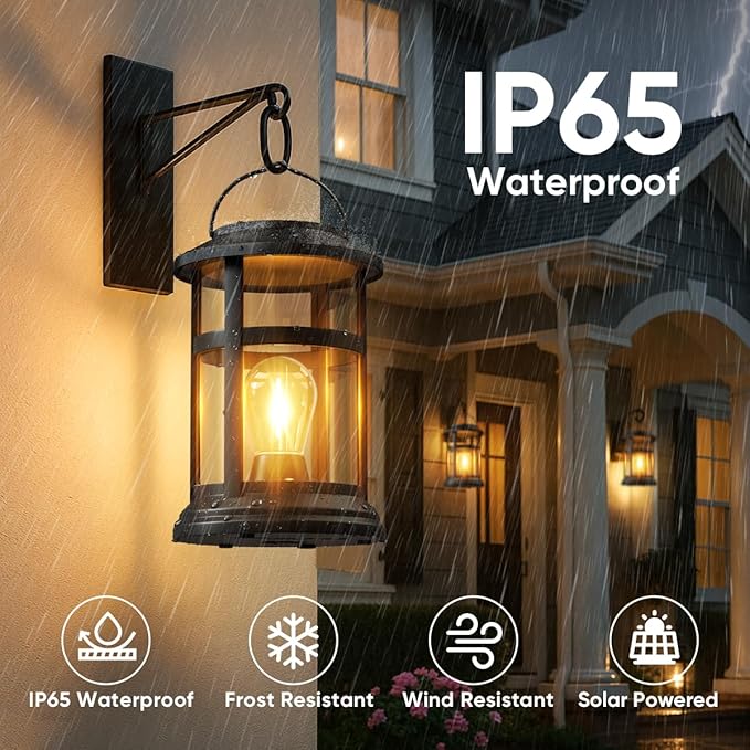 Solar Lanterns Outdoor Waterproof: 2 Pack Hanging Solar Lights for Outside Patio Porch Garden Tabletop Decor - Bright LED Warm White Solar Powered Lighting - Unique Gardening Gifts for Mom
