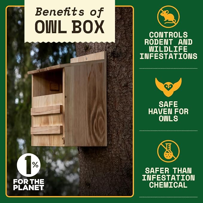 WildYard Cedar Barn Owl Nesting Box - Cedar Wood, Traditional - Preassembled & Easy-Hang Owl Box - Easy-Clean Front Access - Attracts Birds to Birdhouses Outdoors & Provides Outdoor Shelter