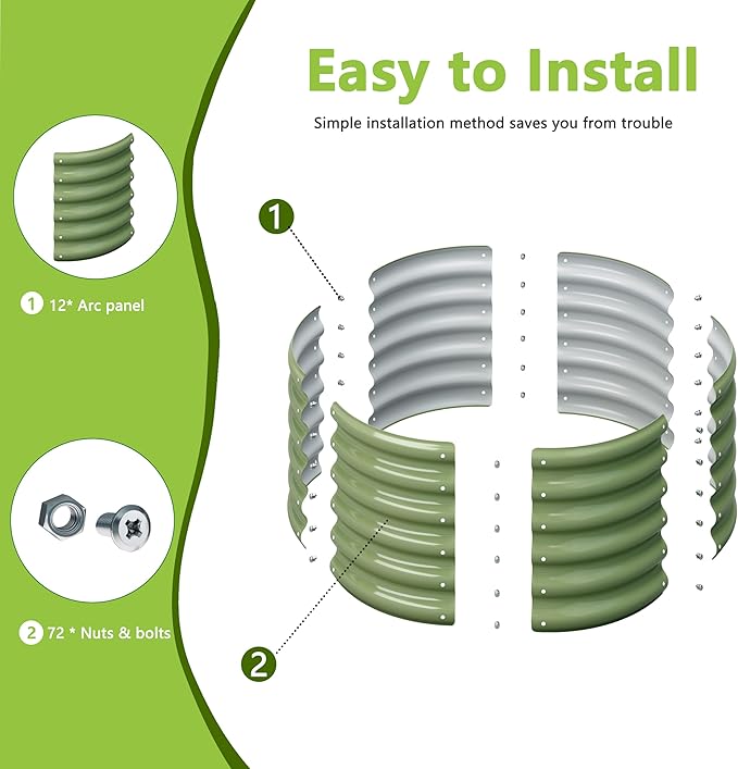 2PCS 2x2x1.5FT Galvanized Raised Garden Bed Kit,Vegetable Boxes-Round Metal Flower Box,Large Planter Raised Beds Outdoor Garden for Planting,Fruit,Herb-Green