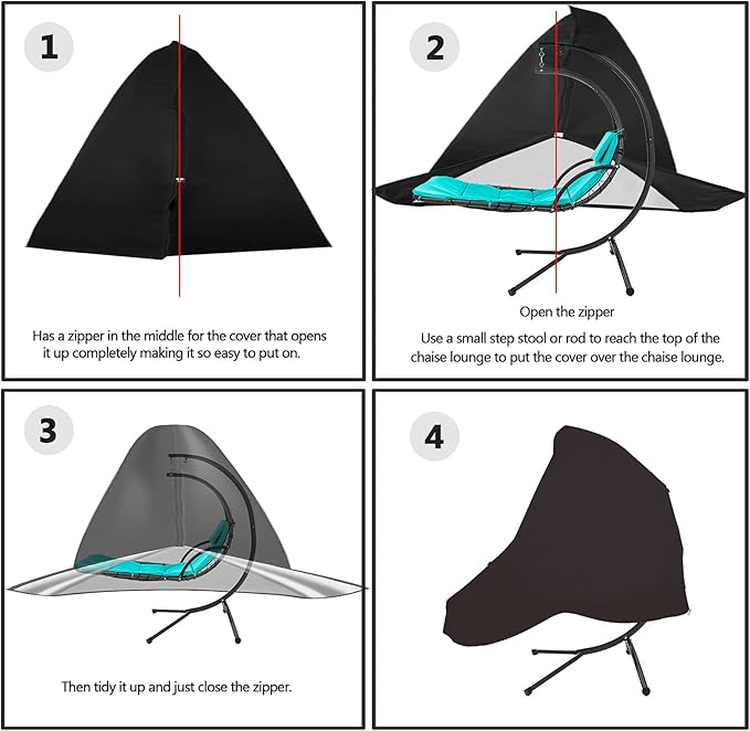73 Inch Patio Hanging Chaise Lounge and Stand Cover with Zipper Waterproof Outdoor Curved Steel Hammock Lounger Swing Chair Covers
