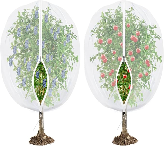Fruit Tree Netting for Cicadas - with Zipper 2 Pcs 6 x 5.3FT Garden Bird Netting for Blueberry Bushes with Drawstring,Insect Plant Protection Mesh Net Bags for Tomato,Cicada,Animals (2, 5.3 x 6 FT)