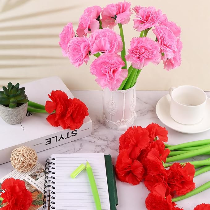 28 Pcs Flowers Pen Artificial Carnation Pens Carnation Shaped Ballpoint Pen Back to School Pen Wedding Floral Pens for Women Girlfriend Wife Mother Office Birthday Fitst Day Classroom Reward