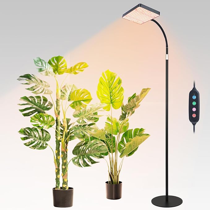 FECiDA 2026 Floor Lamp Grow Light, Grow Lights with Stable Stand Base for Indoor Plants, Bonsai Tree, 4/8/12/16/20 Hr Timer, 25 Watt Power Draw, NO Need Adapter, 40"-76" Height Adjustable