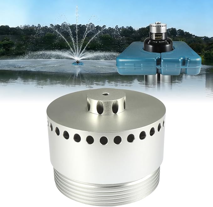 Goldlife Pond Fountain Aerator Nozzle - 1 x N2 Nozzle, Al-Alloy Silver, 36ft Wide 16ft High three-Layer Water Spray Sprinkler Head, Replacement Fountain Aerator Pump Nozzle for Garden Pond Lake
