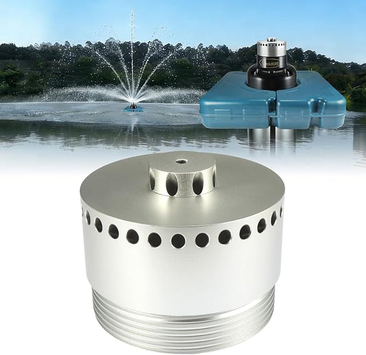 Goldlife Pond Fountain Aerator Nozzle - 1 x N2 Nozzle, Al-Alloy Silver, 36ft Wide 16ft High three-Layer Water Spray Sprinkler Head, Replacement Fountain Aerator Pump Nozzle for Garden Pond Lake