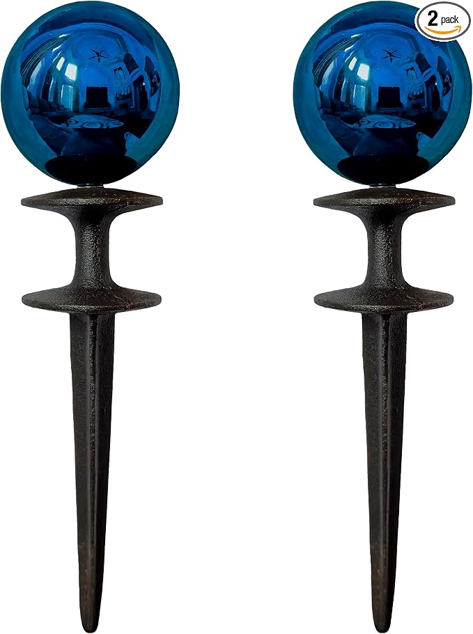 Lulu Decor, Garden Blue Gazing Ball Hose Guide, Set of 2. Strong and Decorative Hose Guide that Protects Your Plants and Provides Elegance to Your Garden.