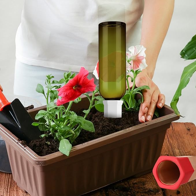 SiliFine 12 Set Plant Watering Devices Include Terracotta Self Watering Spikes and 26 oz Plastic Bottles, Slow Release Vacation Insert Automatic Plant Waterer Device (Green and Mixed Color)