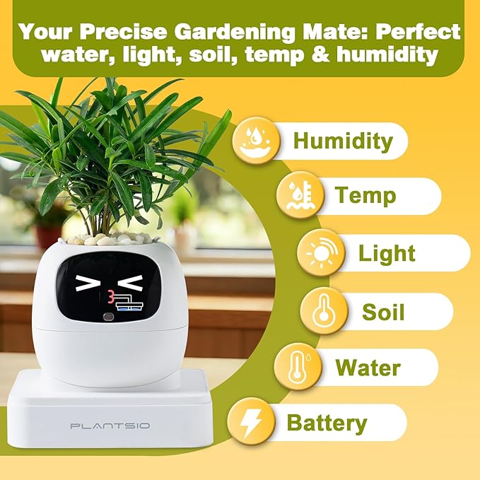 Smart Planter with App Control, Self-Watering AI Plant Pot with LCD Display, Interactive Desk Plant Companion for 100+ Plants, Smart Indoor Planter with Pomodoro Timer,80ml Reservoir,Calendar-White