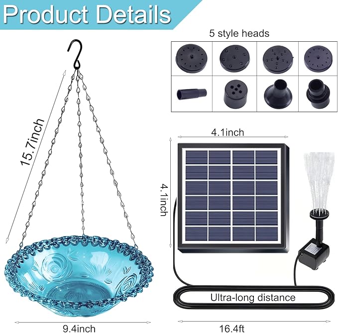 4 Pack Hanging Bird Baths Bowl Outdoor Bird Feeder 15.7 Inch Metal Chains, Weather-Resistant Hanging Bird Feeder & Bath Tray for Garden, Patio, Backyard Wildlife Decor (Solar Style)