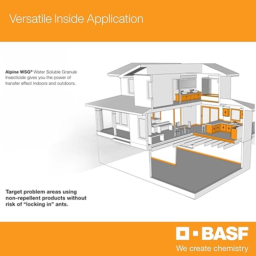BASF Alpine WSG Insecticide, Water Soluble Granules for Indoor & Outdoor Pest Control, Kills Ants, Flies, Bed Bugs, German Cockroaches – 5 x 0.35 oz Packets (Each Makes 1 Gallon for 1,000 sq ft)