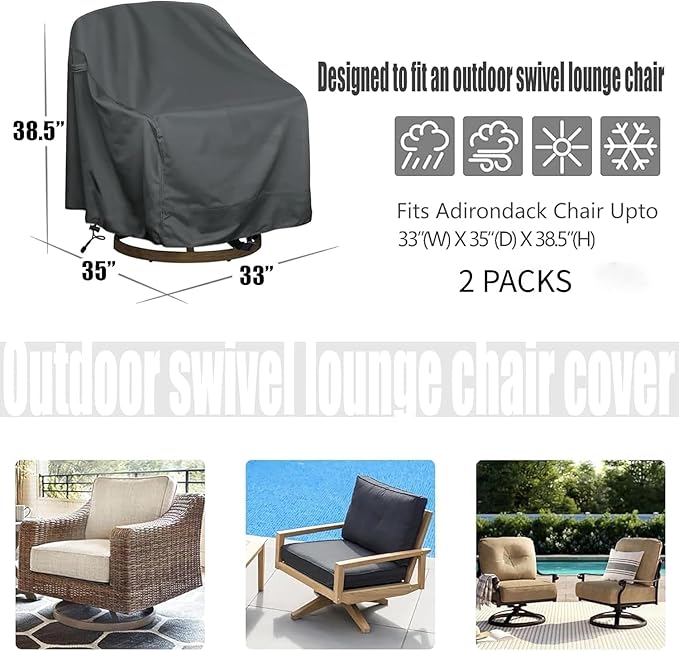 Outdoor Swivel Lounge Chair Cover 2 Pack,Waterproof Heavy Duty Outdoor Chair Covers, (33" W X 35" D X 38.5" H) Patio Furniture Cover for Swivel Patio Lounge Chair