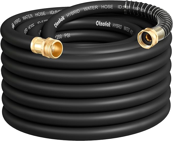 Heavy Duty Garden Hose 50 ft x 5/8", 5-Layer Hybrid Rubber Water Hose with 3/4" Swivel Brass Male to Female Fittings, 1000 PSI Burst, Leak-Proof & Weather Resistant for Lawn, Backyard, Black