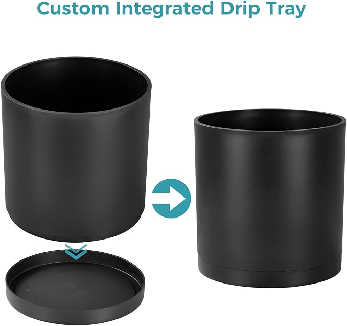FaithLand 8-Inch Black Planter & 8”-12” Adjustable Stand Bundle