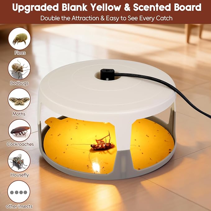 Flea Traps for Inside Your Home, 2 Pack Indoor Flea Light, Electric Bed Bug Insect Killer with 8 Sticky Pads & 8 Light Bulb Replacement, Natural Pest Control w/Glue Discs Refills, Safe for Kid Pet