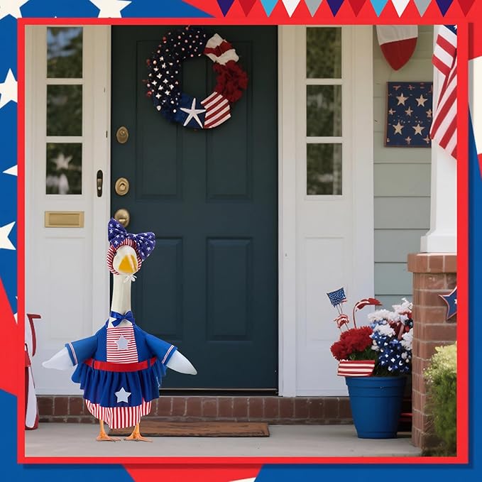Patriotic Porch Goose Outfits for 23 Inch Lawn Statue, 4th of July Costume for Plastic/Cement Statue, Spring Sculpture Clothes for Garden Patio USA 250th Anniversary Decoration