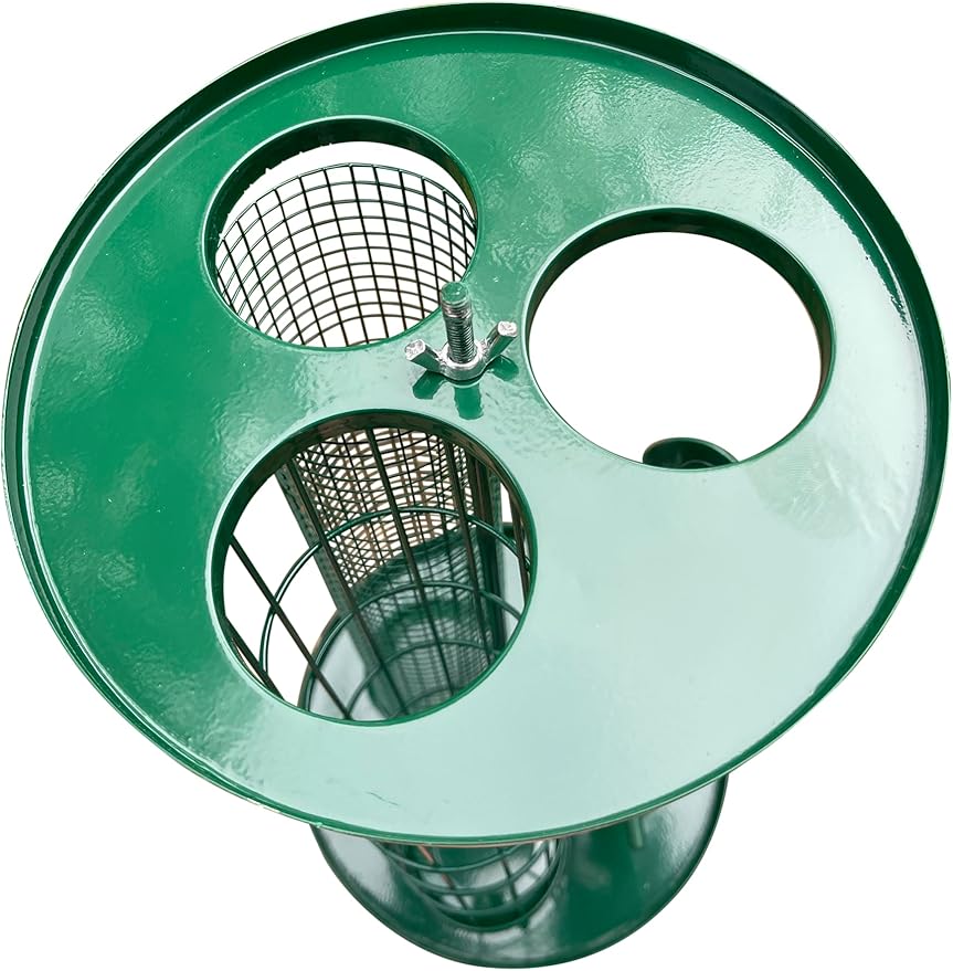 Garden Guru Outdoor Tube Bird Feeder for Small Wild Birds – Premium Coated Steel & Metal Seed Guard - Chew Proof, Weather Resistant – Bird Feeder for Seed Nut Suet Ball - 3-in-1 Triple Bird Feeder