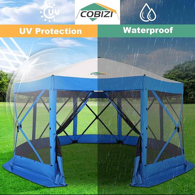 COBIZI 15x15 FT Pop Up Gazebo - Canopy Tent, Large Gazebos On Clearance with Sidewalls, Screened in Gazebo,carpas para Patio,Portable Screen Tents for 12-15 Persons Outdoor Camping, Backyard,Blue
