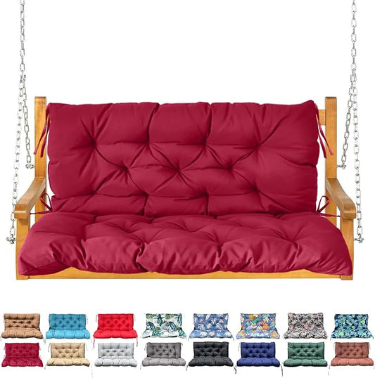 Porch Swing Cushion with Backrest,Waterproof Bench Cushion for Outdoor Furniture,2-3 Seater Replacement Thickened Swing Cushion with Ties,Patio,Outdoor,Backyard and Garden (Wine Red,47x40)