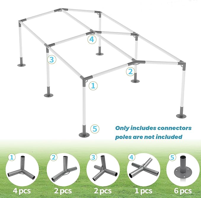 6 Leg Carport Kits，Low Peak Canopy Fitting Kit with 1-3/8" ID, Galvanized Steel Carport Connectors, shed Frame kit DIY Project