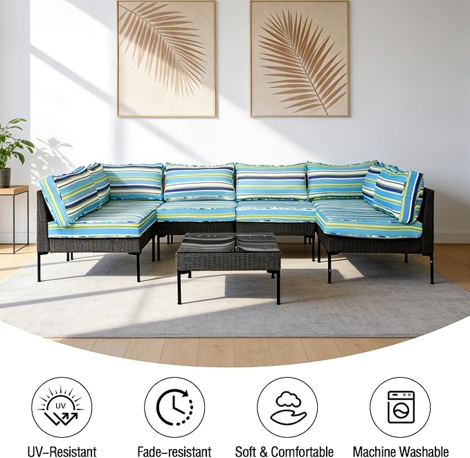 14Pieces Patio Cushion Covers Replacement Outdoor Water-Resistant Couch Covers Splashproof UV-Resistant Furniture Protectors Cushion Sofa Slipcovers Set with Zippers,Cover Only