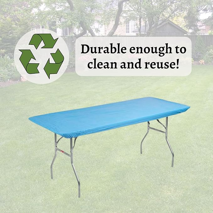Kwik-Covers 6' Rectangle Plastic Table Covers 30" x 72", Bundle of 5 (Light Blue)