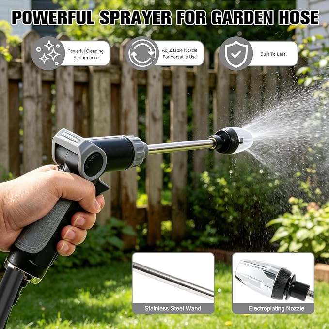 Pressure Washer Spray Nozzle, Heavy Duty Garden Hose Nozzle, Multi Function Lawn & Garden Watering Sprayer, 360° Rotating for Three Spray Modes, Effortless Dirt & Stain Removal(1 Set)