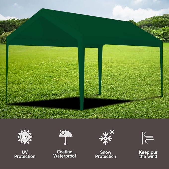 Rutile 12 x 20 FT Carport Replacement Cover, Heavy Duty Car Tarp Canopy Tent Garage Top Shelter Cover with Fabric Leg Pole Skirts and Ball Bungees Green (Only Top Cover, Frame is not Included)
