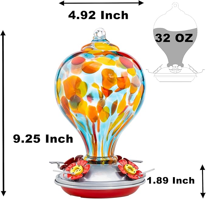 Muse Garden Hummingbird Feeders Blown Glass Hummingbird Feeder, Garden Backyard Decor for Outside, 32OZ, Hawaii Beach | Muse Garden Hummingbird Feeders Blown Glass Hummingbird Feeder, Garden Backyard Decor for Outside, 32OZ, Hawaii Beach