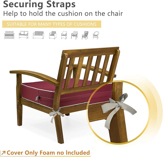 Porch Shield Patio Chair Seat Cushion Covers Set 4 Waterproof Fade Resistant Outdoor Cushion Slipcovers 22 x 20 x 4 inch, Burgundy